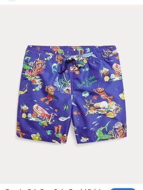 Polo Ralph Lauren Boy's Navy Bear Floral Print Swim Trunks Shorts Size 8 Small